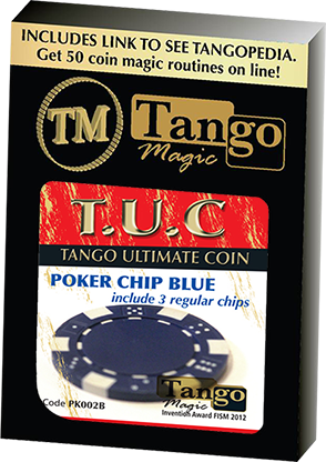 TUC Poker Chip Blue plus 3 regular chips (PK002B) by Tango Magic - Trick