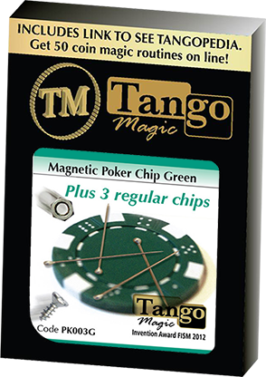 Magnetic Poker Chip Green plus 3 regular chips (PK003G) by Tango Magic - Trick