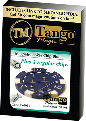 Magnetic Poker Chip Blue plus 3 regular chips (PK003B) by Tango Magic - Trick
